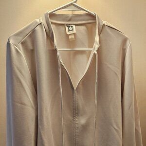 Anne Klein Women's Twill Knit Tie Tunic Pullover Beige/Cream Size L